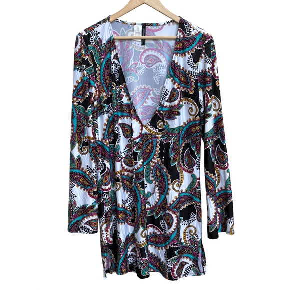 Kenneth Cole New York Tops - Kenneth Cole New York Womens Paisley Print V-Neck Long Sleeve Dress M